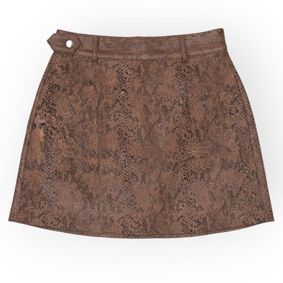 Olivaceous x The Impeccable Pig Faux Suede Snakeskin Mini Skirt Brown M - Picture 2 of 5